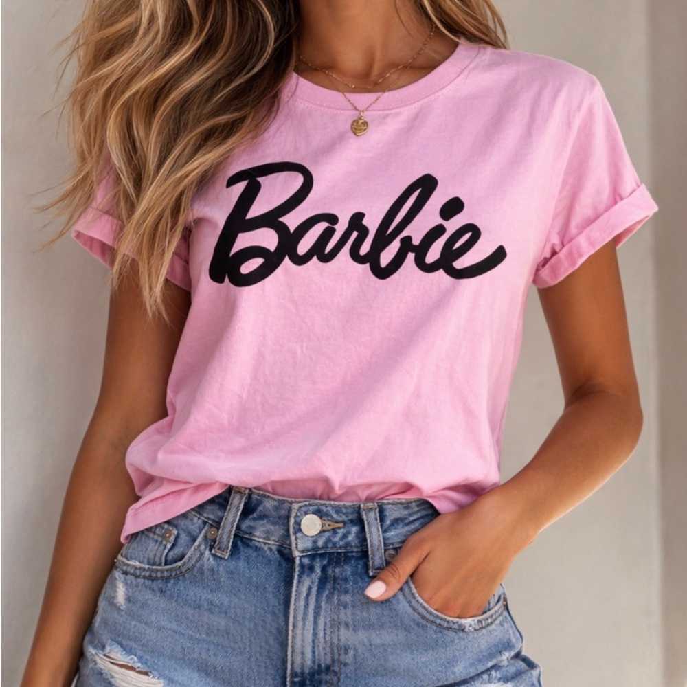 Barbie Light Pink Cotton Tee Shirt Short Sleeve size Small
